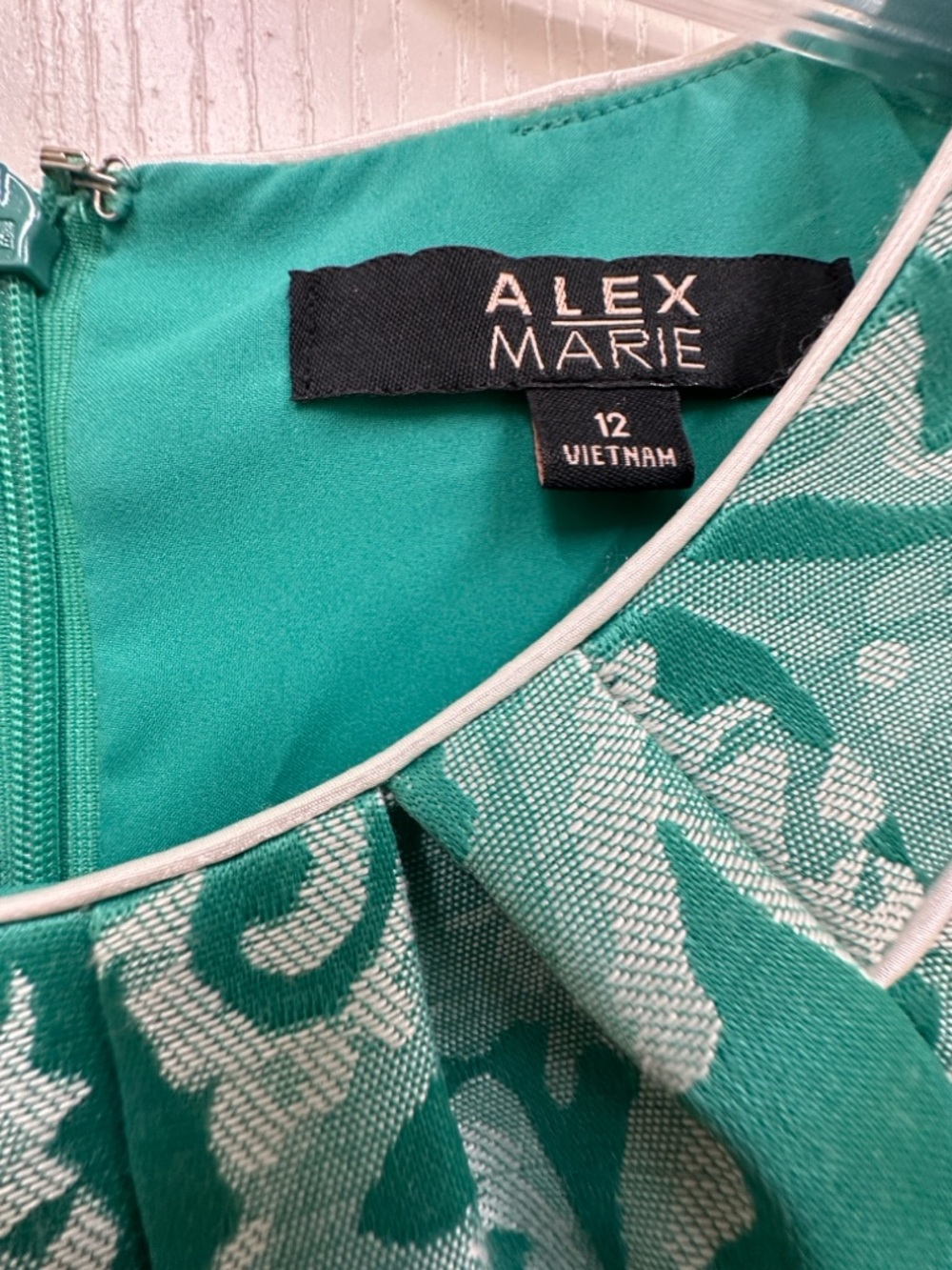 Alex Marie green paisley jacquard dress size 12 green/white - Picture 3 of 7